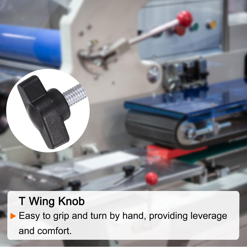 [Australia - AusPower] - HARFINGTON 16pcs Tee Wing Knobs M6 x 35mm Metric Thread 27mm Z/T Head Plastic Handles Thumb Screws Hand Clamping Threaded Stud Knob Grip Thumbscrew with Nuts Washers, Black 