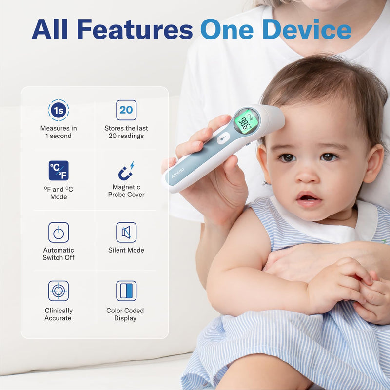 [Australia - AusPower] - Alcedo Forehead and Ear Thermometer for Adults, Kids, and Baby | Digital Infrared Thermometer for Fever | Touchless, Instant Read, Medical Grade | Pouch and Batteries Included 