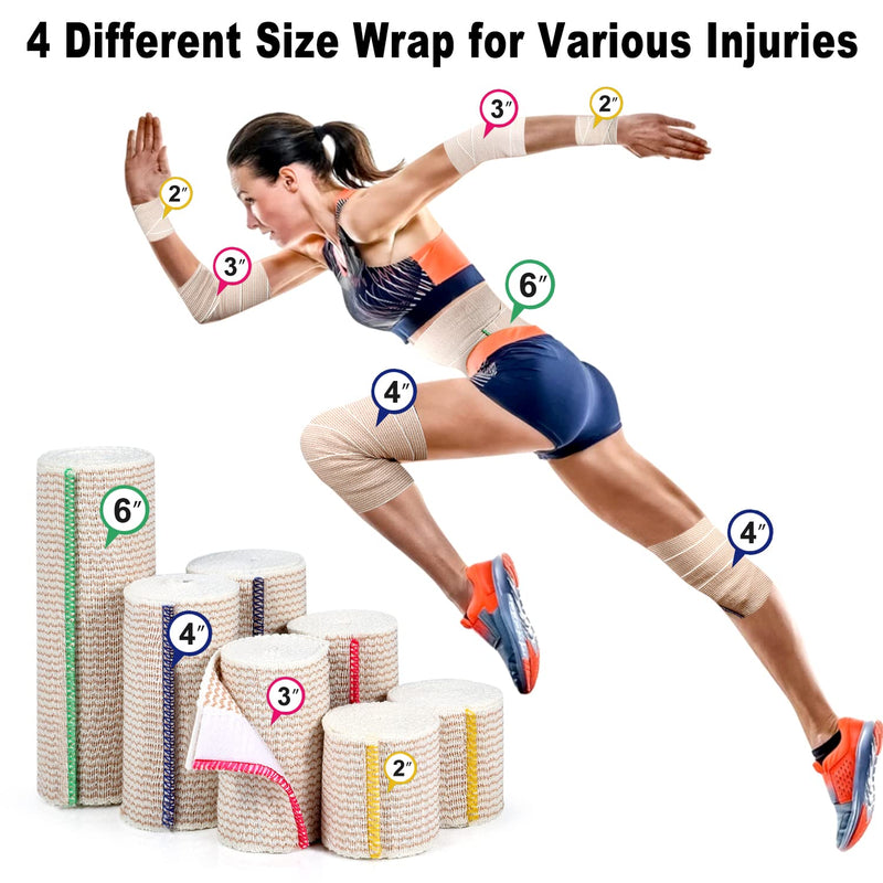 [Australia - AusPower] - Premium Elastic Bandage Wrap, 6 pack 4" Cotton Latex Free Compression Bandage Wrap with Touch Closure at Both Ends, Support & First Aid for Sports, Medical, and Injury Recovery 4" 