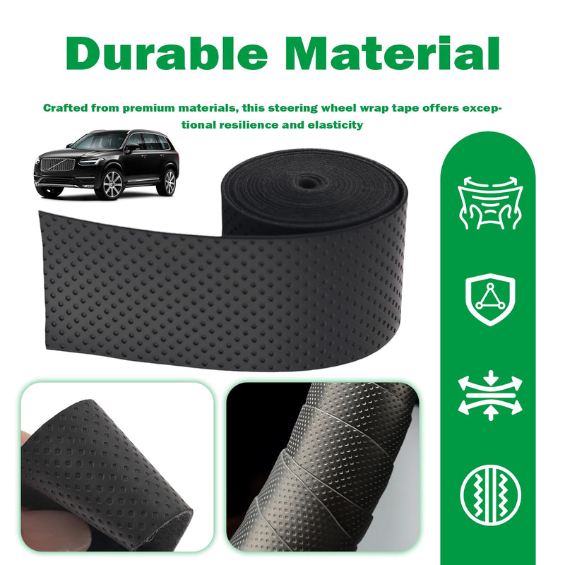 2PCS 3.4FT Leather Steering Wheel Wrap Tape,Non-Slip & Comfort Grip Steering Wheel Tape for Reducing Hand Fatigue,Universal Car Wheels Cover for Car,Bike,Motorcycle Black