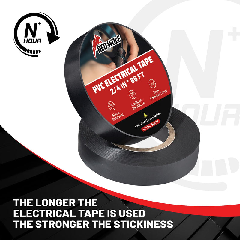 RED WOLF Electrical PVC Tape 5 Packs 1/2" x 66FT Acrylates Copolymer Viscosity Flexibility Electric Tape, Flame Retardant Waterproof 1000 Volt for Auto Engine Industrial Wrapping Wiring Harness