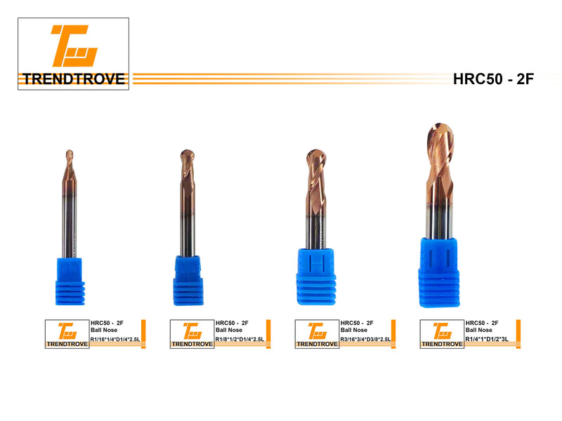 [Australia - AusPower] - Ball Nose Carbide End Mill, 2 Flute, HRC50, TiSiN Coated, CNC Router Bits for Hardened Steel, Stainless Steel, Alloy Steel, Aluminum, Metal - (1/8" 1/4" 3/8" 1/2") Diameter (3/8" Diameter) 3/8" Diameter 