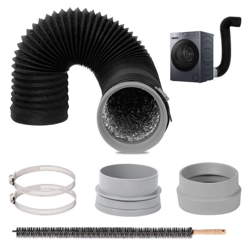Dryer Vent Hose Kit 8FT, 4 Inch Flexible Aluminum Dryer Vent Duct, Heavy Duty Anti-Crush Dryer Vent Kit with Clamps, Connector & Foil Tape