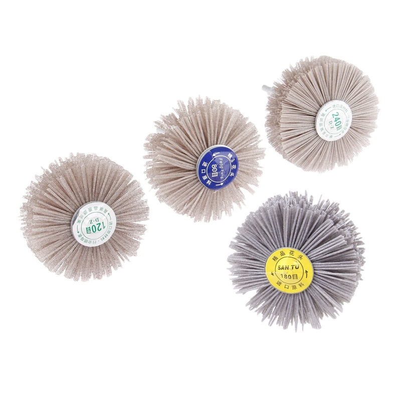 [Australia - AusPower] - Mtsooning 4Pcs 4 Sizes 80# 120# 180# 240# Nylon Wheel Brush, Abrasive Grinding Head with 6mm Threaded Shank Assortment Kit,Sanding Mop Abrasive Wheel for Removing Rust and Painting 