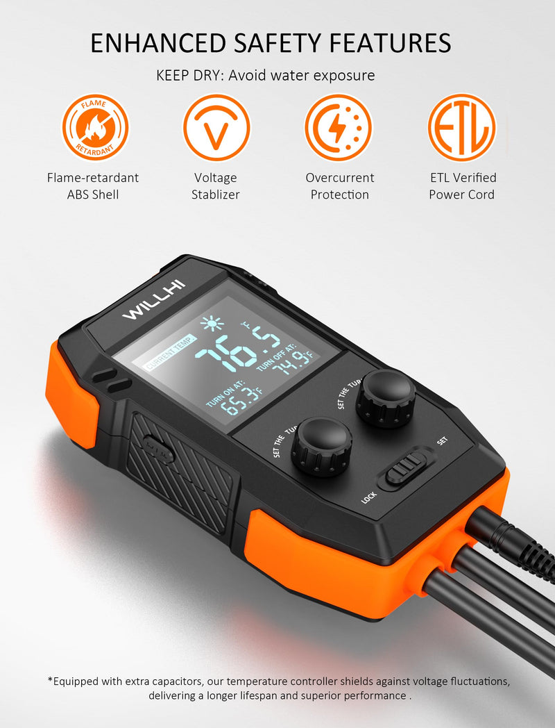 [Australia - AusPower] - WH2408 Temperature Controller 10A 1200W, Digital Thermostat Controlled Outlet Plug Switch for Reptile Terrarium Greenhouse Homebrew Aquarium Seedling Mat, Heating or Cooling Mode Thermometer 1 
