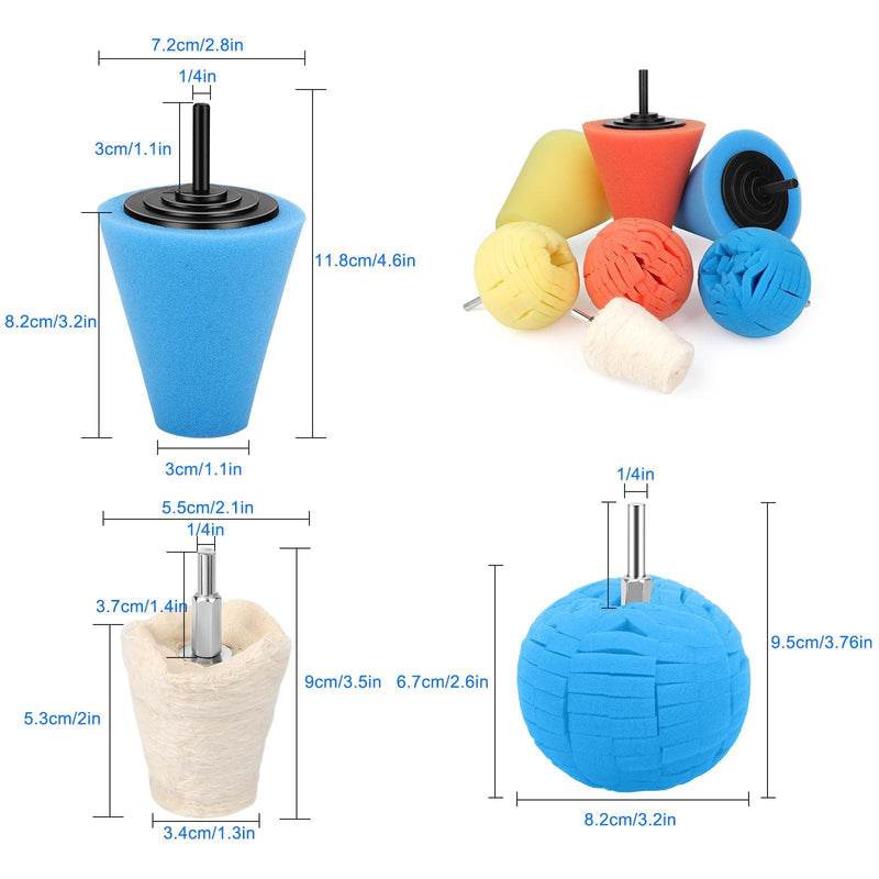 [Australia - AusPower] - Linkstyle 7PCS Car Wheel Hub Drill Buffing Sponge Pads Kit, 1/4" Cone Metal Buffer Pads Polishing Kit Foam Polishing Balls Wheel Polishing Kit for Drills 