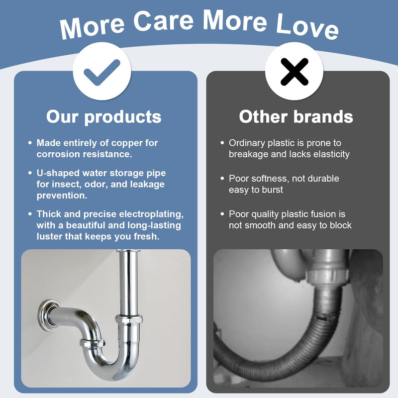 [Australia - AusPower] - ZM Brass P-trap Pipe Basin Sink Waste Kit with Reducing Washer 1-1/2'' 22GA 1-1/2 Inch. 22GA 