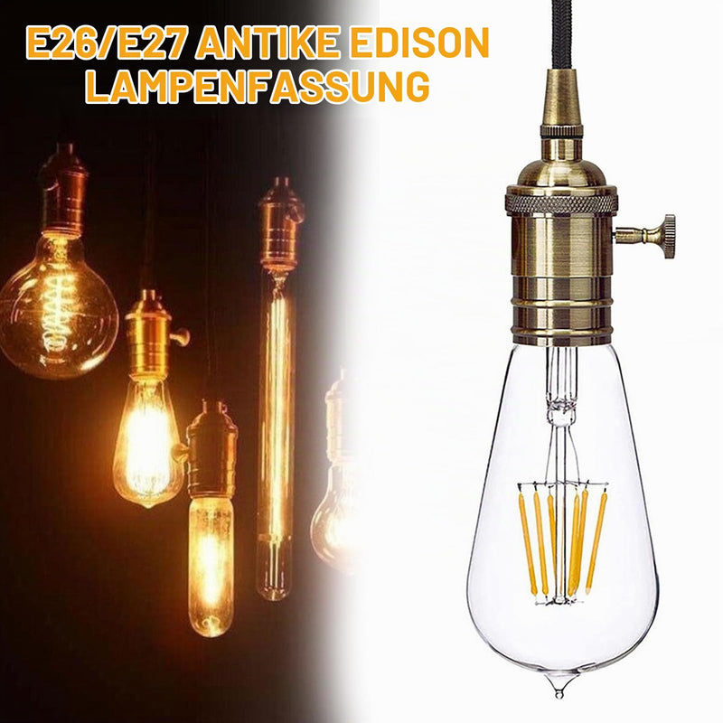 E27 Vintage Lamp Holder, E26/E27 Lamp Bulbs Construction Socket, Antique Copper Look Lamp Holder with On/Off Switch Pendant Light Socket for Edison Screw Bulb, Wall Table Ceiling Lamp