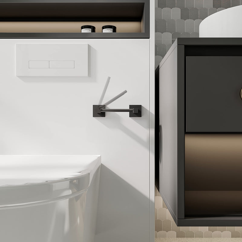 Ruacq Matte Black Toilet Paper Holder Towel Ring Bathroom Accessories Hardware Set Double Post Pivoting Toilet Roll Holder Square Stainless Steel and Zinc Alloy Modern Wall Mounted 2 Pieces 2pcs