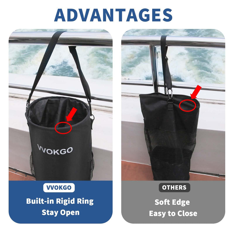VVOKGO Portable Boat Trash Can with Odor-Resistant Design - Durable Marine Garbage Storage Bag for Boats, RV, Pontoon, Camping, Fishing - Includes 12 Clips