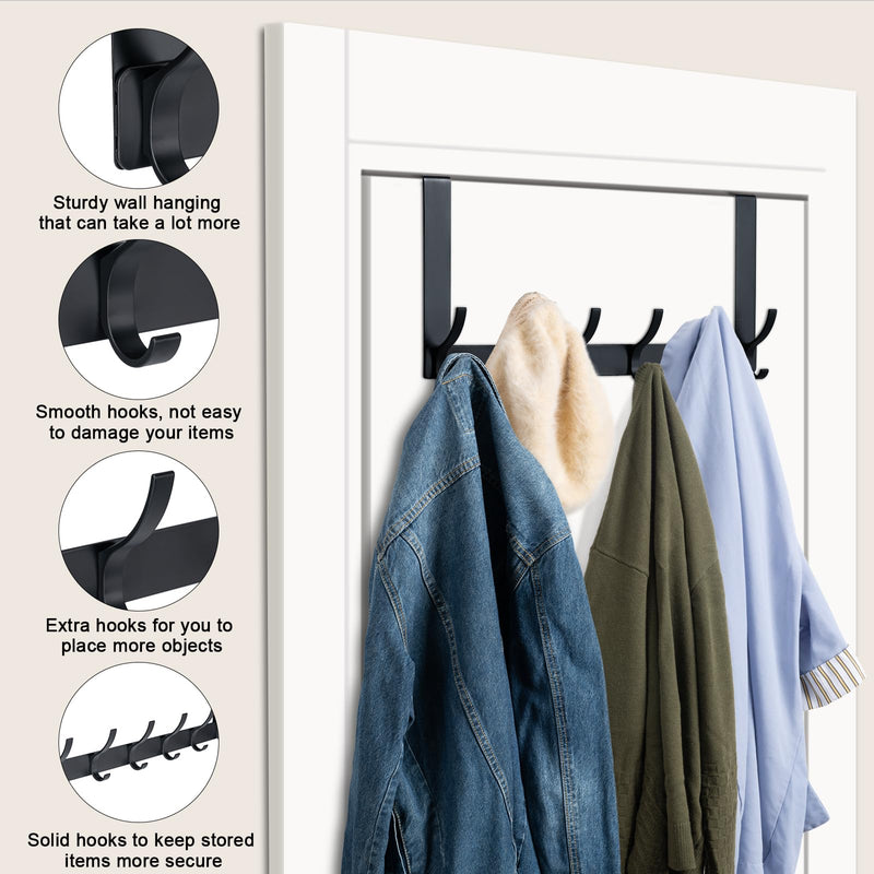 [Australia - AusPower] - BOOMIBOO Over The Door Hooks, Sturdy Door Hanger, Towel Rack Towel Hooks for Bathroom 12 Hooks Large Over The Door for Bathroom, Bedroom?Kitchen Black 