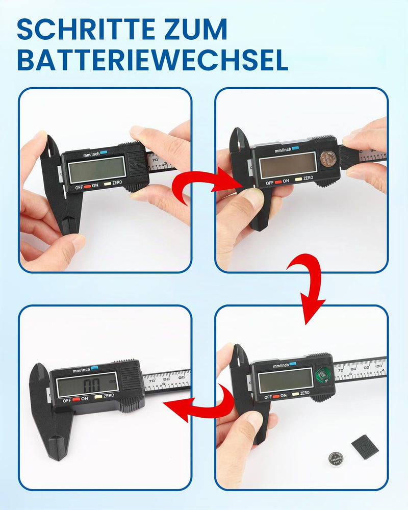Digital Vernier Calliper, 150 mm/6 Inch, Plastic Calliper with Large LCD Display and Auto-Off, and Millimetre Conversion, Scratch-Resistant Measuring Gauge for Outdoors, Depth and Step | mit Großem LCD Display & Auto-Off, und Millimeter-Umrechnung, Kra...