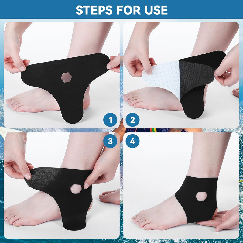 30 Pcs Precut Kinesiology Tape for Ankle Waterproof Breathable Cotton Ankle Tape Sprain Prevention Pain Relief Ready-to-Apply Professional Athletic Support for Daily Use (Black) Black