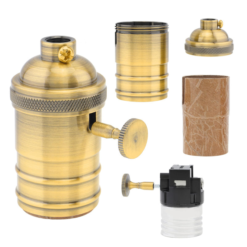 [Australia - AusPower] - Brass Lamp Socket, Vintage Edison E26/E27 Bulb Light Socket with On/Off Knob Switch(Gold) Brass 