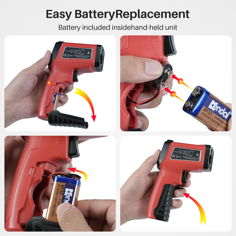 [Australia - AusPower] - Infrared Thermometer Gun, Gedaye Laser Temperature with IR Pointer 13:1, Meat Temp Gun with Metal Probe, Adjustable Emissivity, -58℉ to 1076℉, Heat Thermometer for Cooking Pizza Oven Grill Fridge BBQ Red 