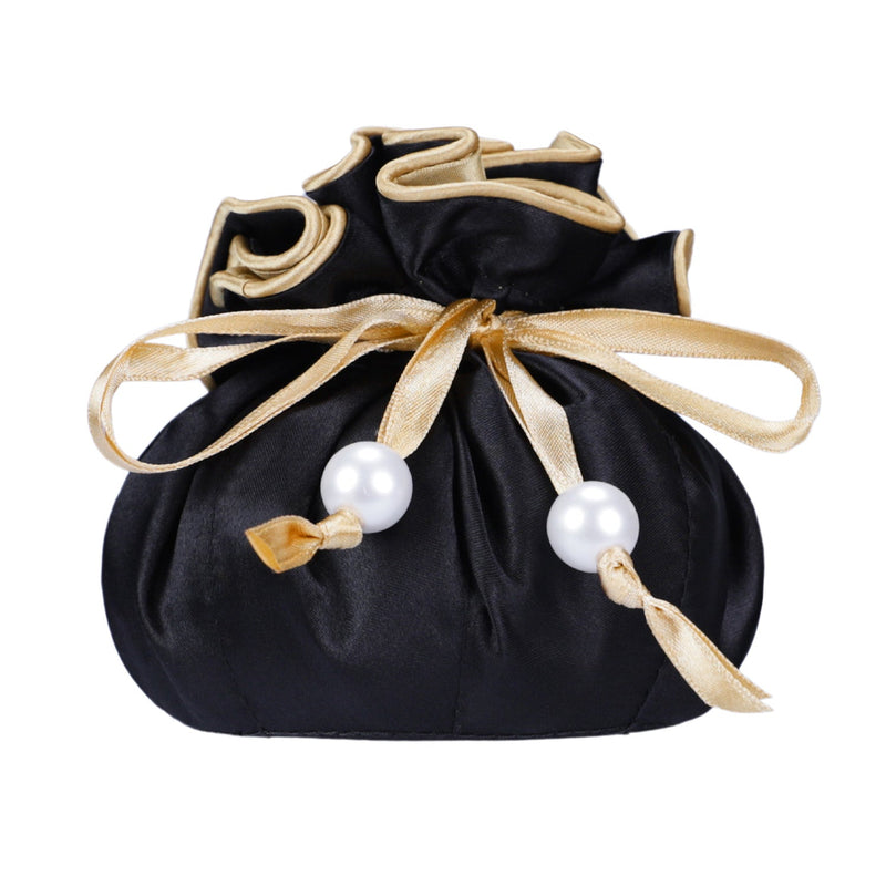 Marisa D'Amico Drawstring Premium Satin Jewelry Pouch with 8 Interior Pockets, Purple + Silver
