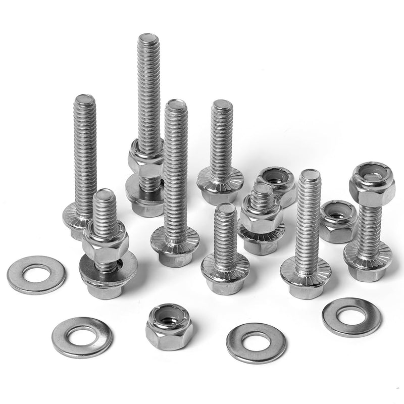1/4-20 Flange Hex Bolts Screws Nylon Insert Lock Nuts Flat Washers Kit, Stainless Steel 304, Fully Threaded Hex Bolt 1/4-20 x 1/2" 3/4" 1" 1-1/4" 1-1/2" 1-3/4" 2" Length
