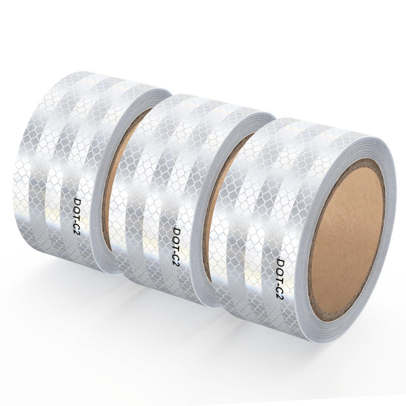 QILIMA 3 Rolls 2 Inch x 30 FT White Reflective Tape 2 Inch Outdoor Waterproof for Vehicles - High-Visibility Safety Reflector Tape for Bicycles, Trucks, Trailers - Reflective Stickers，Total 99 Ft