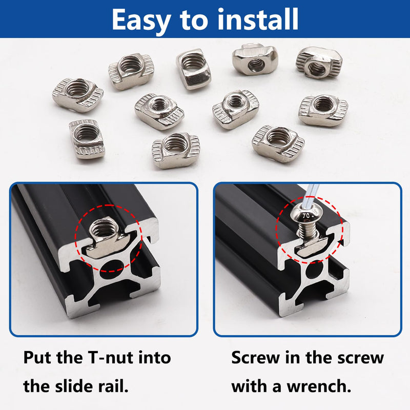 [Australia - AusPower] - 260PCS M3 M4 M5 T Nuts Screws Kit, T Slot Nuts Hammer Head Fastener with Nickel Plated Carbon Steel Button Head Screws for 2020 Series Aluminum Extrusion Profile 