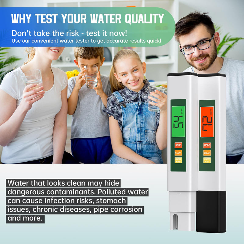 [Australia - AusPower] - TDS Water Tester, 4 in 1 TDS Meter Digital Water Tester for Drinking Water, Professional 0-9990ppm PPM EC & Temp Water TDS Meter for Home & Travel Regular Water Quality Testing White & Green 6 in 6 inches 