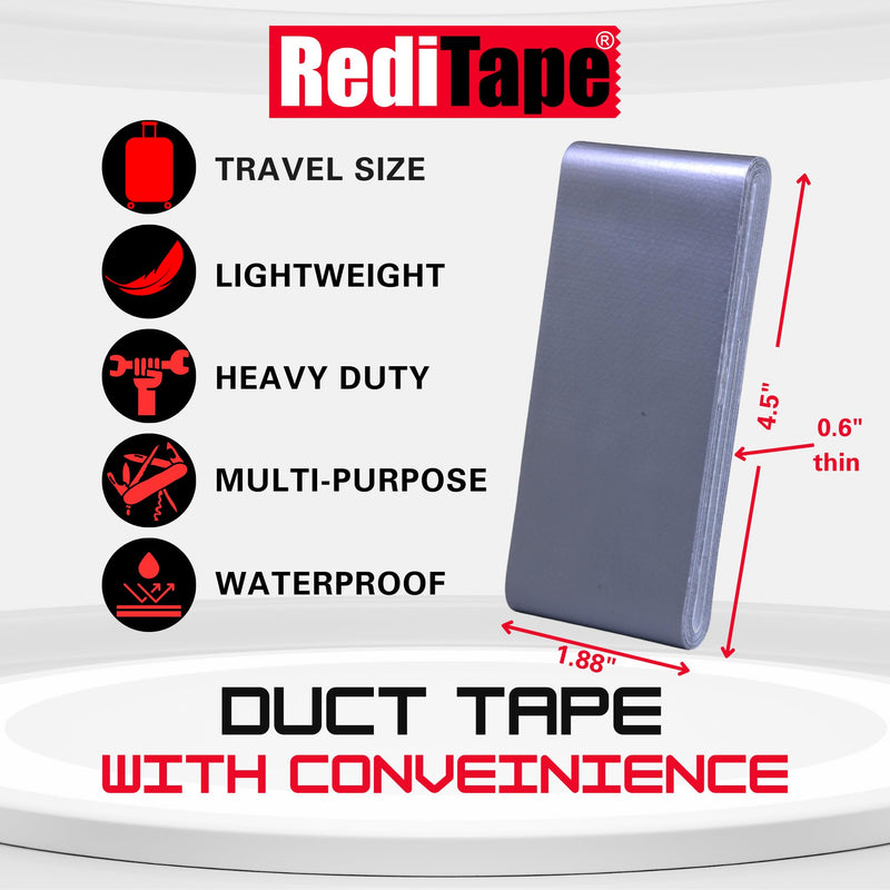 Travel Size Pocket Duct Tape 2-Pack – Compact Flat Small Mini Rolls - for Repairs Camping Emergency Gear EDC DIY Crafts - 1.88 inch x 5 Yards per Pack (Twin Silver) 2 Pack
