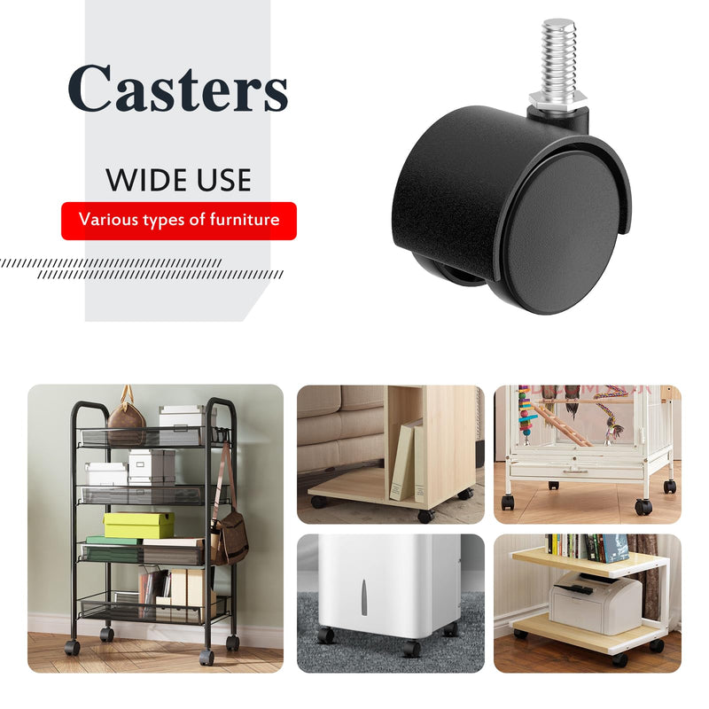 [Australia - AusPower] - 1.5 Inch Furniture Stem Casters Set of 4, Threaded Stem Diameter 5/16" Plastic Caster Wheels, Black Swivel Small Castors with T-Nuts, for Table, Cabinet, Storage Rack 1.5 inch 