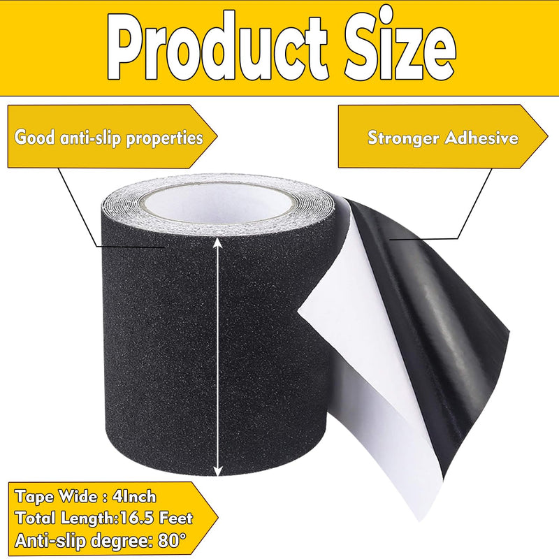 [Australia - AusPower] - Heavy Duty Anti Slip Grip Tape for Stairs Floor Outdoor/Indoor Waterproof 4 Inch x 16.5Ft Freads Non Slip Friction Tape Adhesive for Skateboards Stairs Ramps Black 
