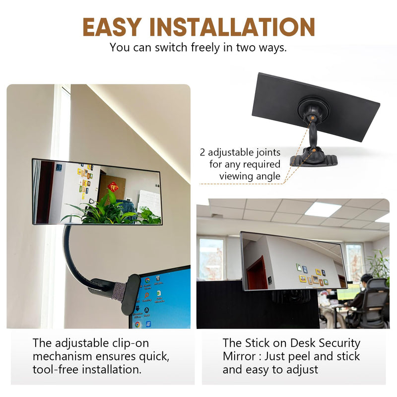 [Australia - AusPower] - Clip On Security Mirror Stick-On Office Desk Mirror for Personal Safety Desk Rear View Monitor Computer Cubicle Cabinet Workstation Security (6.69"x2.95" 2 Brackets 1 Framed Mirror) Black 2 Brackets with 1 Framed Mirror 