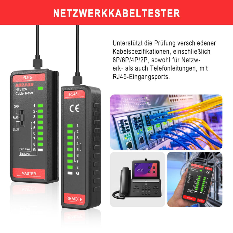 [Australia - AusPower] - SURFOU LAN Tester Network Cable Tester, RJ45 Network Tester for Cat7 Cat6 Cat Cable, Network Cable Tester, Ethernet Network Cable Tester, Network Cable Tester, Internet LAN Cable Tester 