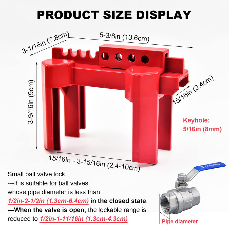 [Australia - AusPower] - Ball Valve Lockout, Adjustable Ball Valve Lockout Device, Small, for 1/2"-2-1/2" Outside Pipe Diameter, Red, Outdoor Water Spigot Lock Industrial Faucet Handle Locks Pipeline Valve Locking Device Ball Valve Lockout Kit 