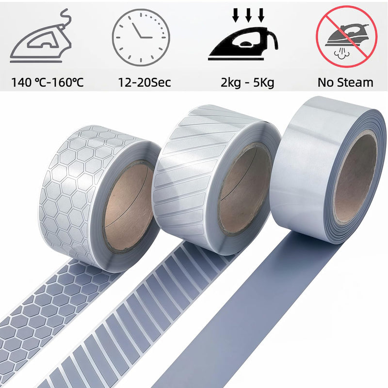 3 Rolls Silver Reflective Heat Transfer Vinyl Tape Safety Visibility Strips Iron On for Clothing，1 Inch x 5.5 Yards