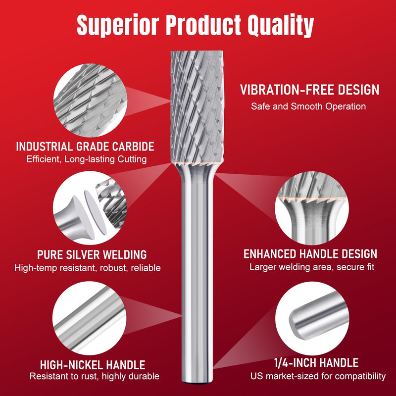 [Australia - AusPower] - Tungsten Carbide Burr Set 1/4" Shank 10Pcs Die Grinder Bits Rotary Cutting Burrs Double Cut for Metal Steel Wood Weld Concrete Deburring Finishing Carving (1/4"Shank 10PC) 1/4"Shank 10PC 