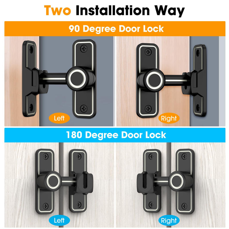 Sliding Barn Door Lock Hardware, 90 Degree Locks for Barn Doors, Flip Gate Latches for Garden, Bathroom, Outdoor, Garage, Window(2 Pack-Luminous Black) 2 Pack-Luminous Black