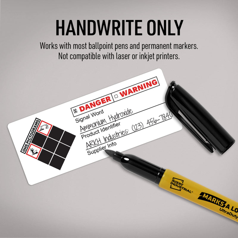Avery GHS Secondary Container Labels, Waterproof, Chemical Resistant, Preprinted, Handwrite-Only, 1" x 2.5", 240 GHS Labels 1" x 2.5" 240 labels