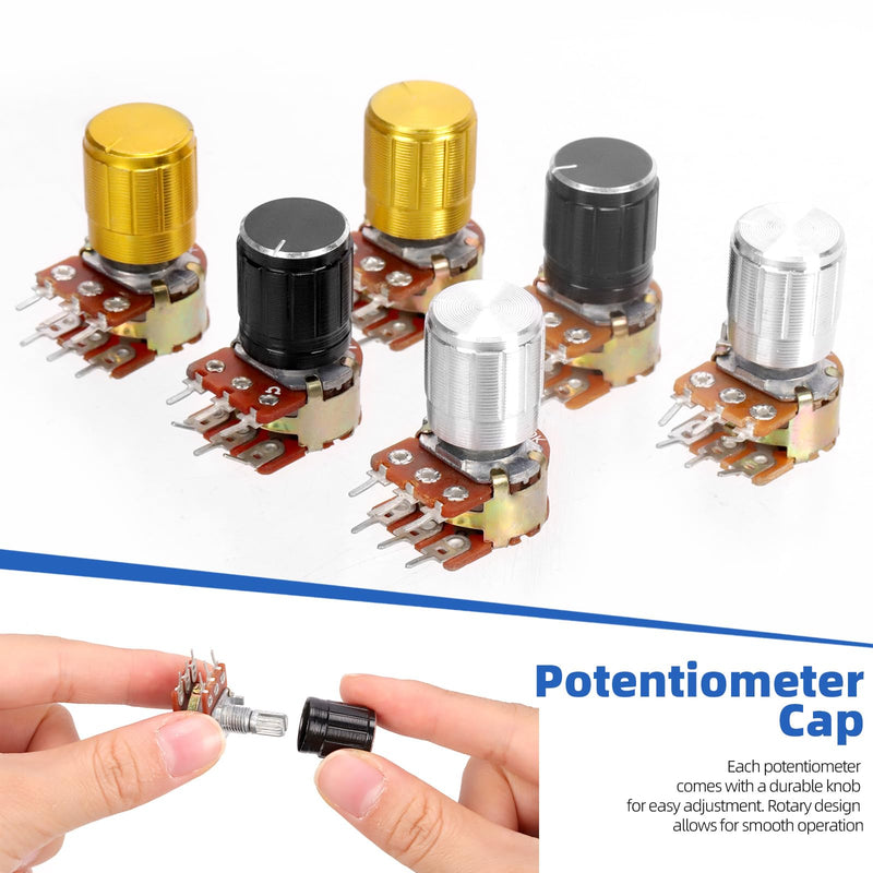 [Australia - AusPower] - Glarks 50pcs WH148 Dual Linear Rotary Taper Potentiometer Kit, 1K 5K 10K 50K 100K 250K 500K 1MK OHM 6 Pins Split Shaft Rotary Linear, Volume Control Potentiometer with Knob 