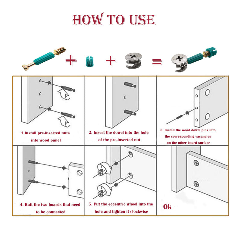[Australia - AusPower] - 50 Set 3-in-1 Furniture Connecting Hardware Cam Lock Fasteners Kit,Cam Fitting Pre-Inserted Nut and Eccentric Wheel with Dowels Cam Locks for Furniture Crib Cabinet Drawer Wardrobe Splicing 