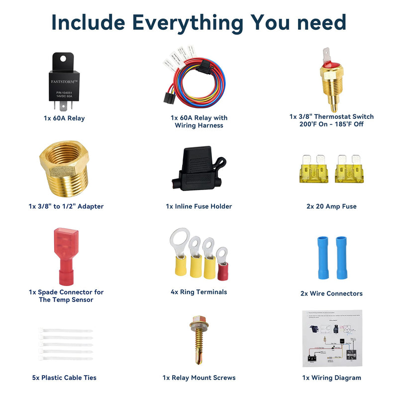 [Australia - AusPower] - Electric Fan Relay Kit 60 AMP Waterproof Relay Kit with Temperature Sensor Switch 200 On 185 Off Single Fan 200 On 185 Off 