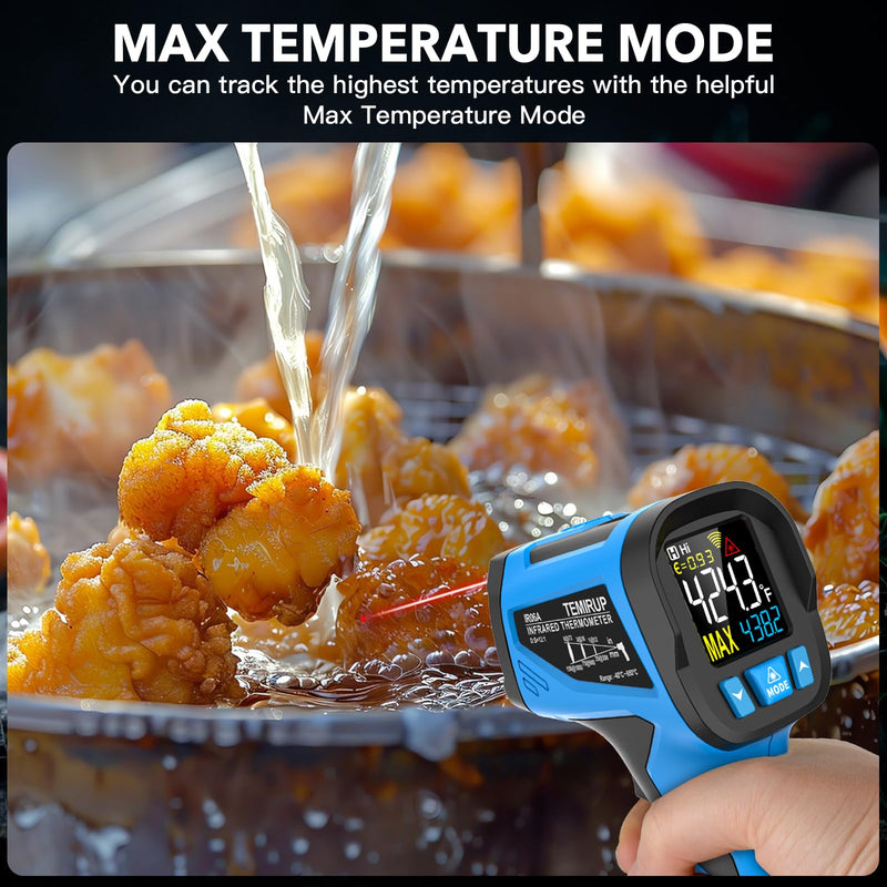 [Australia - AusPower] - Infrared Thermometer Temperature Gun - TEMIRUP Non-Contact Digital Laser Thermometer Temp Gun with Thermocouple Probe for Industrial, Cooking, Griddle, Engine, HVAC, Adjustable Emissivity,-40℉~1202℉ 