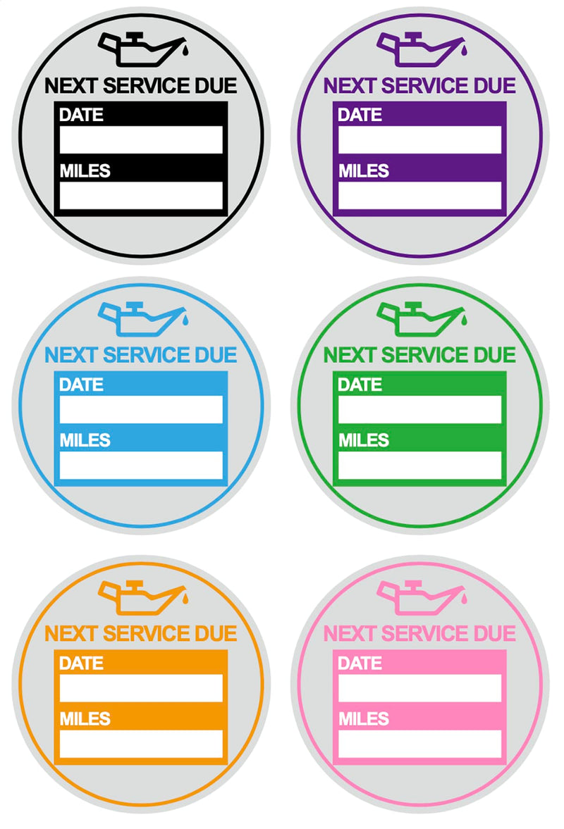 2 inch 60 PCS Next Service Due Static Cling Labels Easy Remove Oil Change Stickers 6 Colors Static Cling Windshield Labels -Poskornwel