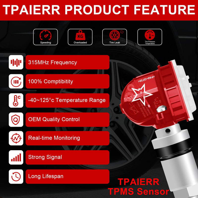 [Australia - AusPower] - 5Pcs TPMS Sensor with Relearn Tool, 315Mhz OE 13598771 13598772 13586335 13581558 EL-50448 Tire Pressure Monitoring System Compatible with Chevrolet/Chevy/Silverado/GMC/Buick/Cadillac (Red) Red 