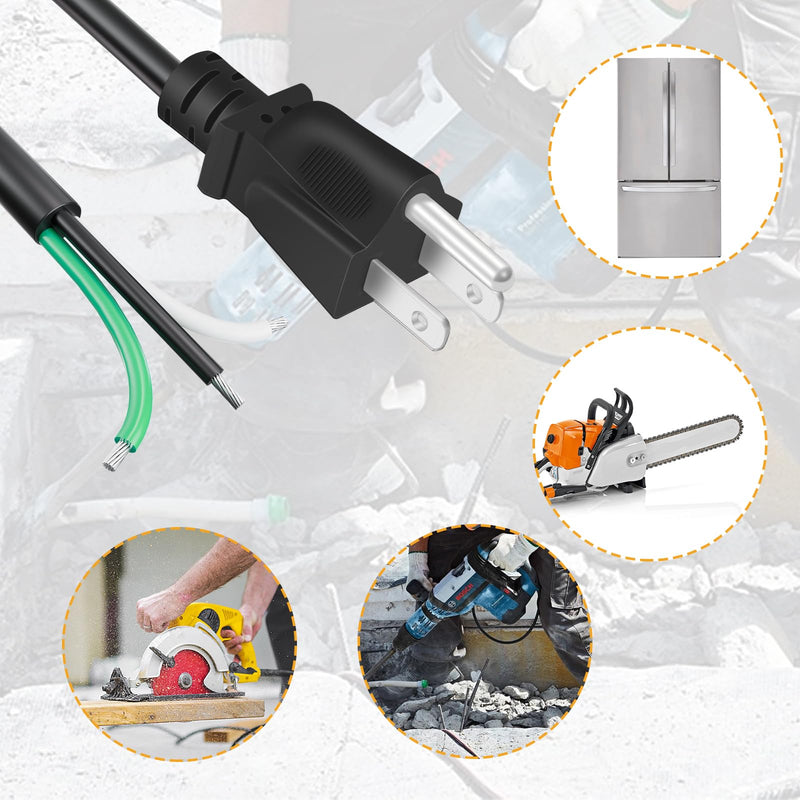 9.8ft 12 Gauge 3 Prong Heavy Duty Replacement Power Supply Cord Cable 110V 115V 120V Pigtail, for Power Tools, Appliances, 12 AWG 3 Conductor Wire Cable Black Black 9.8 feet