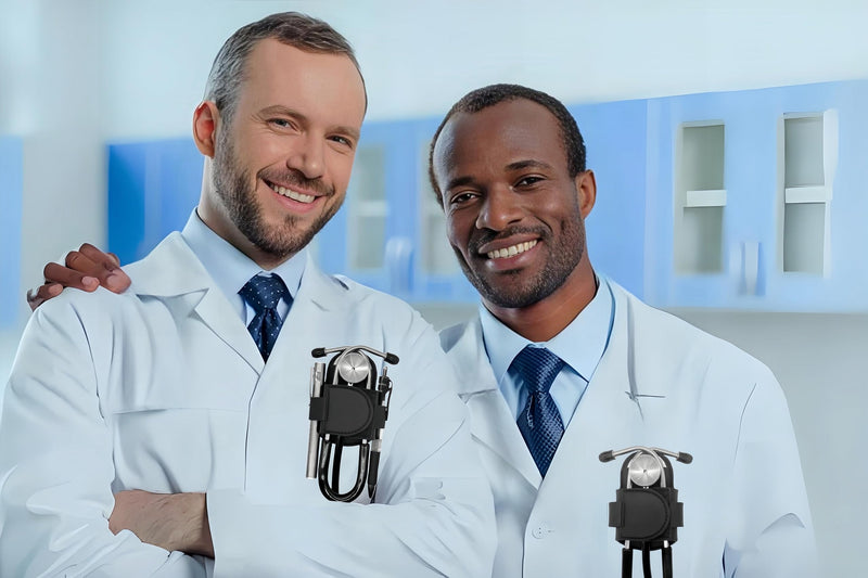 [Australia - AusPower] - 2 Pieces Stethoscope Holder Clip，Premium Leather Stethoscope Holder Hip Clip，Lightweight Portable Stethoscope Holster with Medical Flashlight Clip for Nurses Physicians (Black&Black) Black&Black 