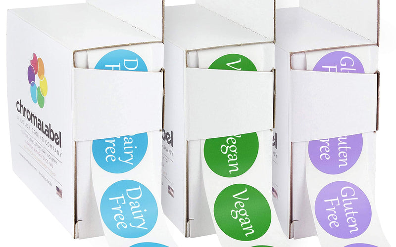 ChromaLabel 1 Inch Food Label Kit, Dairy Free, Vegan, Gluten Free, 3 Boxes, 500/Box 3 Assorted Color Food Labels 1"