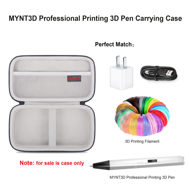 [Australia - AusPower] - 3D Pen Carrying Case for MYNT3D Professional Printing 3D Pen with OLED Display, Extra Mesh Pocket Fits ABS Plastic Filament, A/C Adapter, Black+Grey (Case Only! MYNT3D Not Included) 