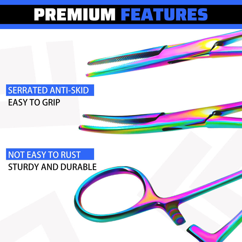 [Australia - AusPower] - BBTO Hemostat Curved and Straight Hemostat Forceps Piercing Pliers Forceps, Stainless Steel Straight and Curved Pliers, Fishing Tweezer(Colorful,2 Pcs) 2 Colorful 