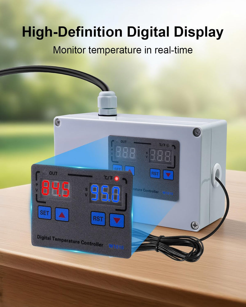 [Australia - AusPower] - 1100W Digital Temperature Controller, 110V 10A Thermostat Switch with Waterproof NTC 10K Sensor Probe, for Refrigerator Freezer Aquarium Heaters or Cooling Devices 