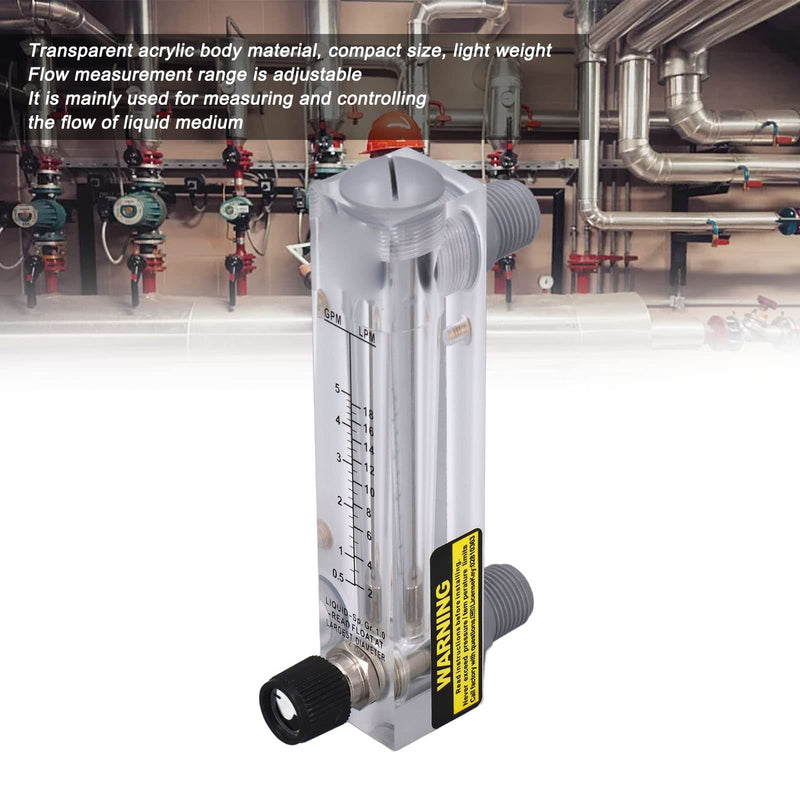 [Australia - AusPower] - 0.5-5GPM Panel Type Water Meter Adjustable Liquid Flowmeter ZG1/2in Male Thread ZG1/4in Female Thread Water Meter 