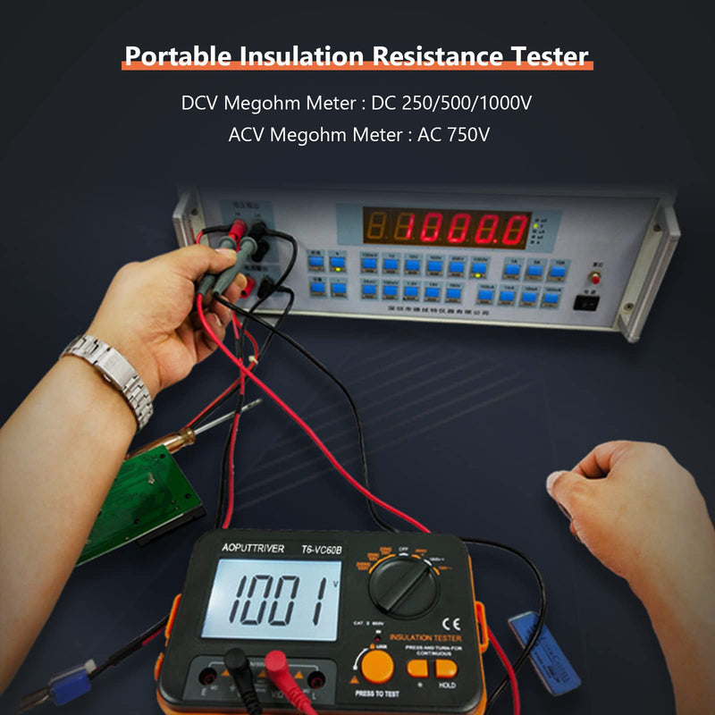 [Australia - AusPower] - Digital Insulation Resistance Tester, 1999 Counts Megohmmeter Large LCD Display Megohmmeter DC250/500/1000V AC750V, 200MΩ~2000MΩ with Backlight for Data Storage for Motor Cable 