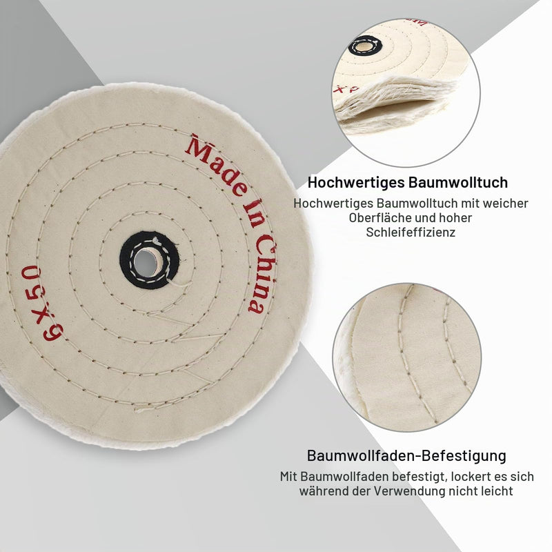 Polishing Disc, 150 mm, Pack of 2, Polishing Attachment, Cotton Buffing Disc | 50 Layers of Cotton Polishing Discs with 12.7 mm Axle Hole, for Bench Grinder, Drill, Jewelry, Glass, Metal, Wood Polishing, White