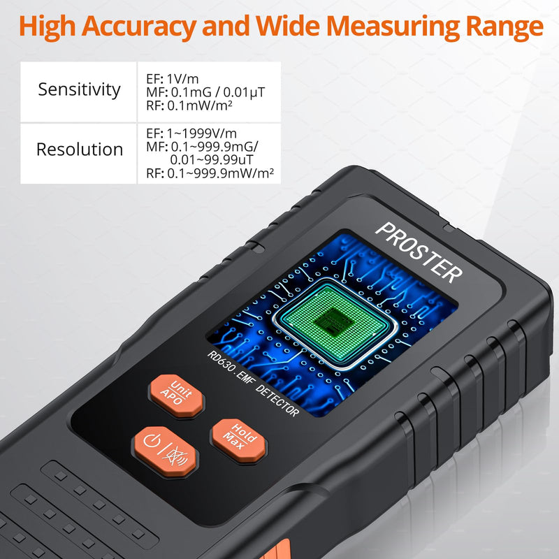 [Australia - AusPower] - Proster 3in1 EMF Detector, Electric Magnetic Radiation Field Detector for 5G Cell Towers WiFi Smart Meters EMF Reader, or Paranormal Ghost Hunting Equipment EMF Meter with screen 
